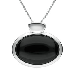 Sterling Silver Whitby Jet Horizontal Oval Necklace