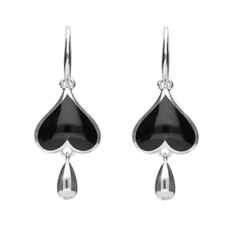 Sterling Silver Whitby Jet Inverted Heart Two Piece Set. S020