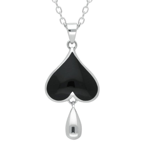 Sterling Silver Whitby Jet Inverted Heart Two Piece Set. S020