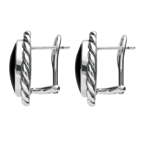 Sterling Silver Whitby Jet Large Rope Edge Round Stud Earrings E115