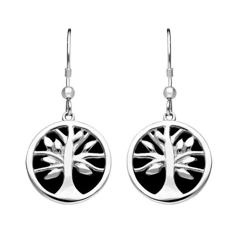 Sterling Silver Whitby Jet Large Round Tree of Life Two Piece Set S063
