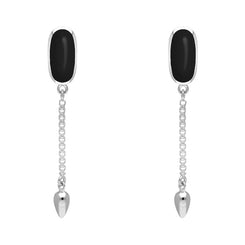 Sterling Silver Whitby Jet Lineaire Medium Drop Stud Earrings. E2241.