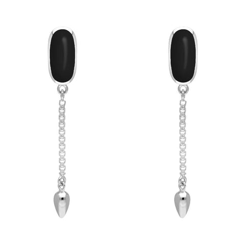 Sterling Silver Whitby Jet Lineaire Medium Drop Stud Earrings. E2241.