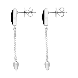 Sterling Silver Whitby Jet Lineaire Medium Drop Stud Earrings. E2241.
