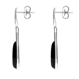 Sterling Silver Whitby Jet Long Slim Pear Drop Stud Earrings. E1110.