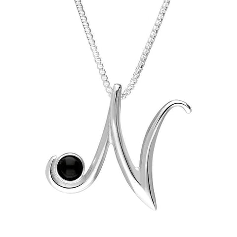 Sterling Silver Whitby Jet Love Letters Initial N Necklace P3461C