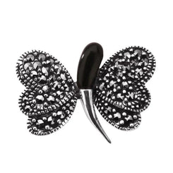 Sterling Silver Whitby Jet & Marcasite Abstract Butterfly Necklace. P1375