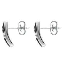 Sterling Silver Whitby Jet Marcasite Cross Barrel Stud Earrings. e611.