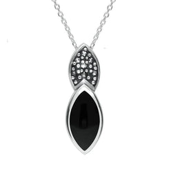 Sterling Silver Whitby Jet Marcasite Double Marquise Necklace P1306