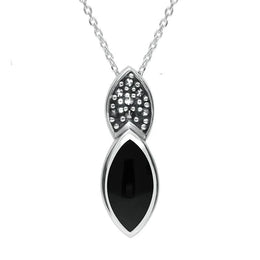 Sterling Silver Whitby Jet Marcasite Double Marquise Necklace P1306