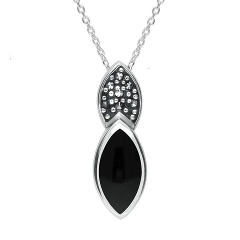 Sterling Silver Whitby Jet Marcasite Double Marquise Necklace P1306