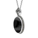 Sterling Silver Whitby Jet Marcasite Fleur De Lis Topped Oval Necklace, P2215