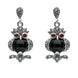 Sterling Silver Whitby Jet Marcasite Garnet Owl Two Piece Set