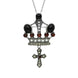 Sterling Silver Whitby Jet Marcasite Garnet Pearl Crown & Cross Necklace P2217
