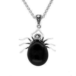 Sterling Silver Whitby Jet Marcasite Spider Necklace P3447