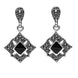 Sterling Silver Whitby Jet Marcasite Square Centred Drop Stud Earrings E1644