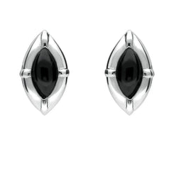 Sterling Silver Whitby Jet Marquise Beaded Edge Stud Earrings E1615