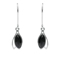 Sterling Silver Whitby Jet Marquise Hook Drop Earrings E1796