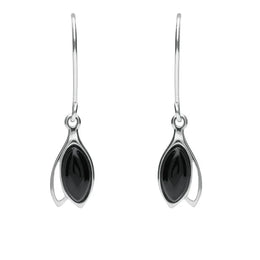 Sterling Silver Whitby Jet Marquise Hook Drop Earrings E1796