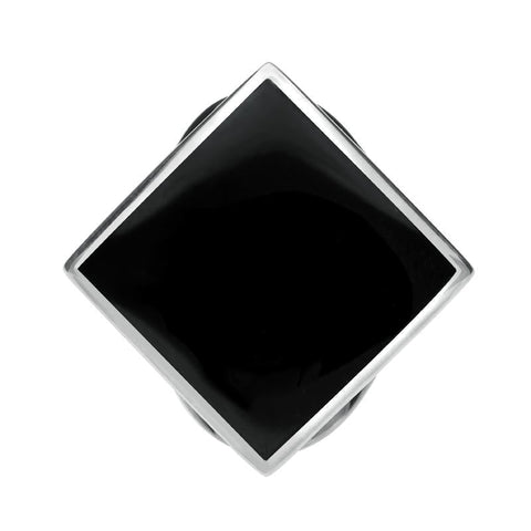 Sterling Silver Whitby Jet Medium Rhombus Ring. R607.