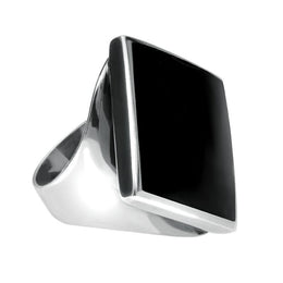 Sterling Silver Whitby Jet Medium Rhombus Ring. R607.