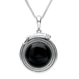 Sterling Silver Whitby Jet Medium Round Snake Edge Necklace P3310