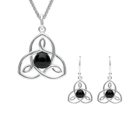 Sterling Silver Whitby Jet Open Celtic Cross Two Piece Set. S037