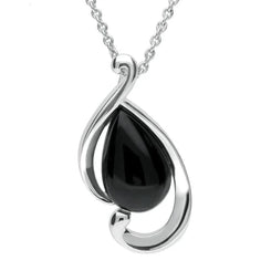 Sterling Silver Whitby Jet Open Fancy Pear Necklace P3137