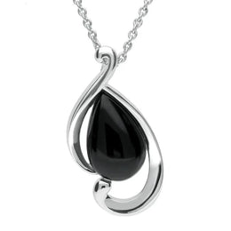 Sterling Silver Whitby Jet Open Fancy Pear Necklace P3137