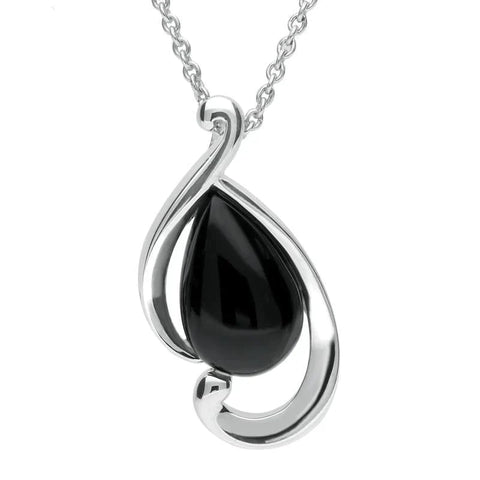 Sterling Silver Whitby Jet Open Fancy Pear Two Piece Set. S035