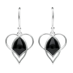 Sterling Silver Whitby Jet Open Heart Twist Hook Earrings E2314