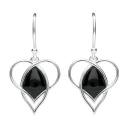 Sterling Silver Whitby Jet Open Heart Twist Hook Earrings E2314