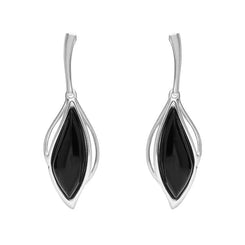Sterling Silver Whitby Jet Open Marquise Drop Earrings E2437