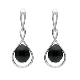 Sterling Silver Whitby Jet Open Pear Twist Drop Earrings E2440