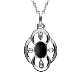 Sterling Silver Whitby Jet Open Petal Flower Neckace P2091