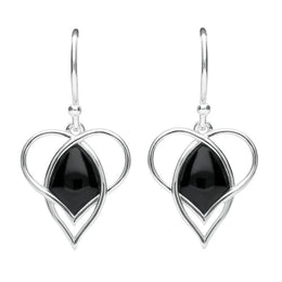 Sterling Silver Whitby Jet Open Twist Heart Two Piece Set. S036