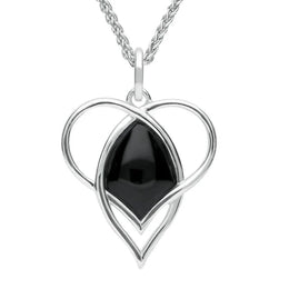 Sterling Silver Whitby Jet Open Twist Heart Two Piece Set. S036