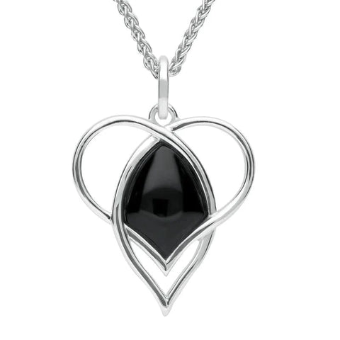 Sterling Silver Whitby Jet Open Twist Heart Two Piece Set. S036