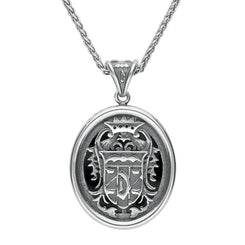 Sterling Silver Whitby Jet Oval Dracula Crest Necklace P1974