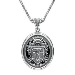 Sterling Silver Whitby Jet Oval Dracula Crest Necklace P1974