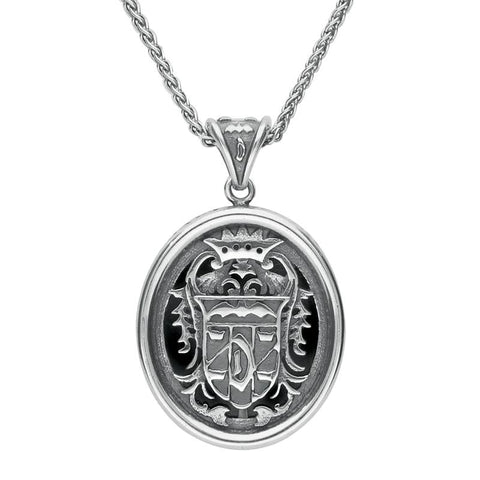 Sterling Silver Whitby Jet Oval Dracula Crest Necklace P1974