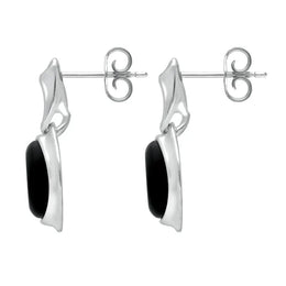 Sterling Silver Whitby Jet Oval Drop Earrings. e2036.