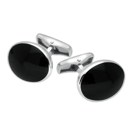 Sterling Silver Whitby Jet Oval Shape Cufflinks, CL415.