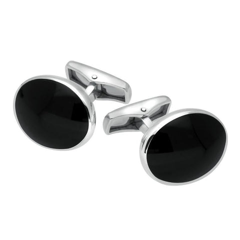 Sterling Silver Whitby Jet Oval Shape Cufflinks, CL415.