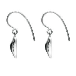 Sterling Silver Whitby Jet Oxidised Shield Drop Earrings. E1915.