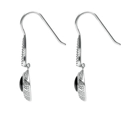 Sterling Silver Whitby Jet Oxidised Tear Drop Earrings. E1959.