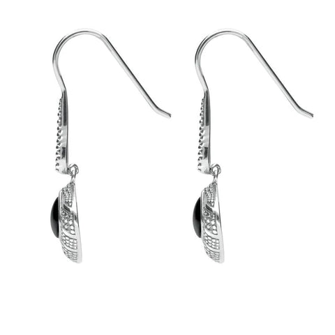 Sterling Silver Whitby Jet Oxidised Tear Drop Earrings. E1959.