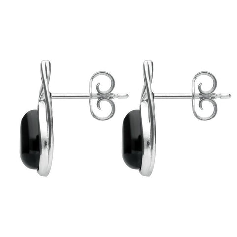 Sterling Silver Whitby Jet Pear Shaped Celtic Stud Earrings. E973.