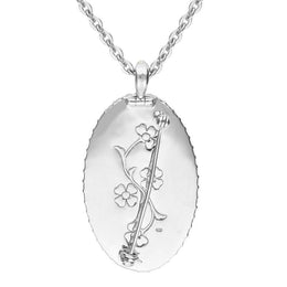 Sterling Silver Whitby Jet Pearl Large Oval Flower Brooch Necklace P2218