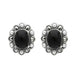 Sterling Silver Whitby Jet Pearl Marcasite Oval Beaded Edge Stud Earrings E1694